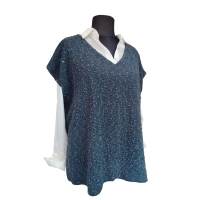 Kamizelka swetrowa damska z cekinami i pęczkami - ciemny turkus